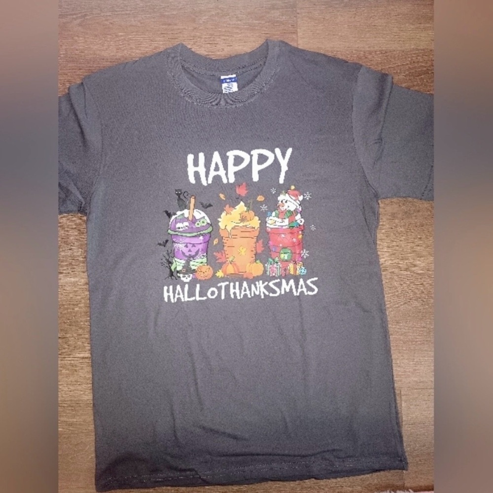 π Happy HalloThanksMas Ladies Holiday T-shirt (Size Medium) - Picture 3 of 6